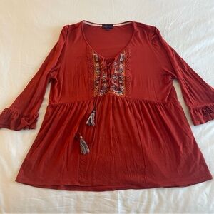 Artesia Women's Embroidered Boho‎ Blouse with Tassels XL